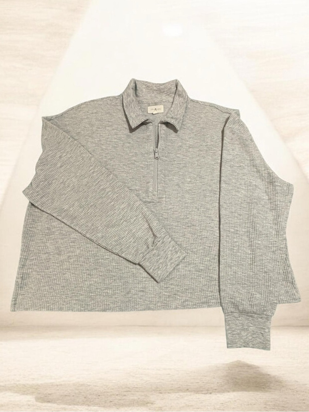 Lou & Grey Women’s  Quarter-Zip Waffle-Knit Sweater - Light Gray